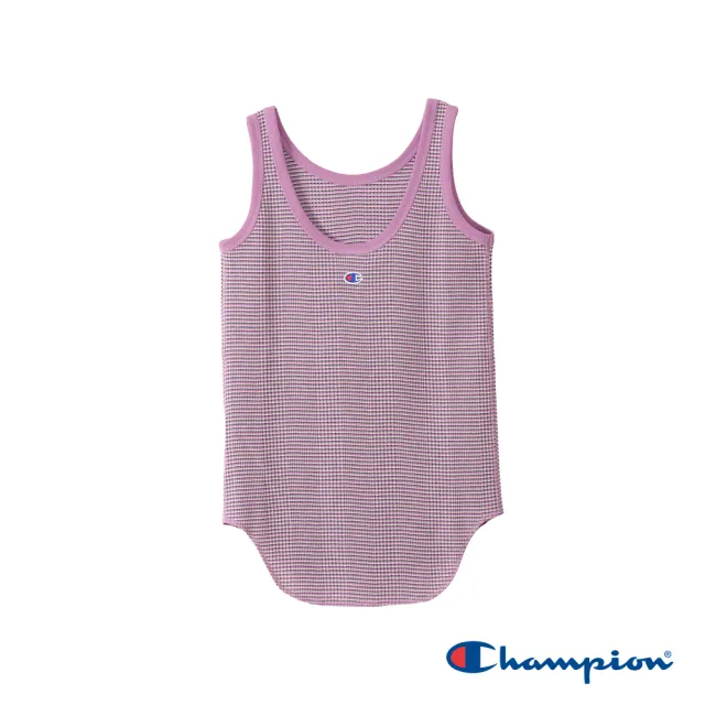 【Champion】官方直營-華夫格條紋無袖上衣-女(紫色條紋)