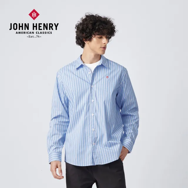 【JOHN HENRY】HARMONY條紋長袖襯衫-藍色