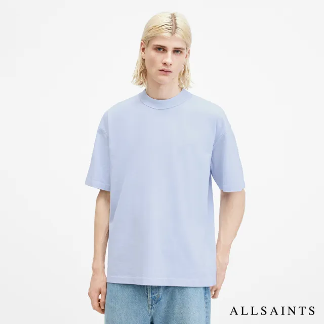 【ALLSAINTS】ISAC 舒適厚實寬鬆落肩純棉短袖T恤-淺藍 MD105V(寬鬆版型)