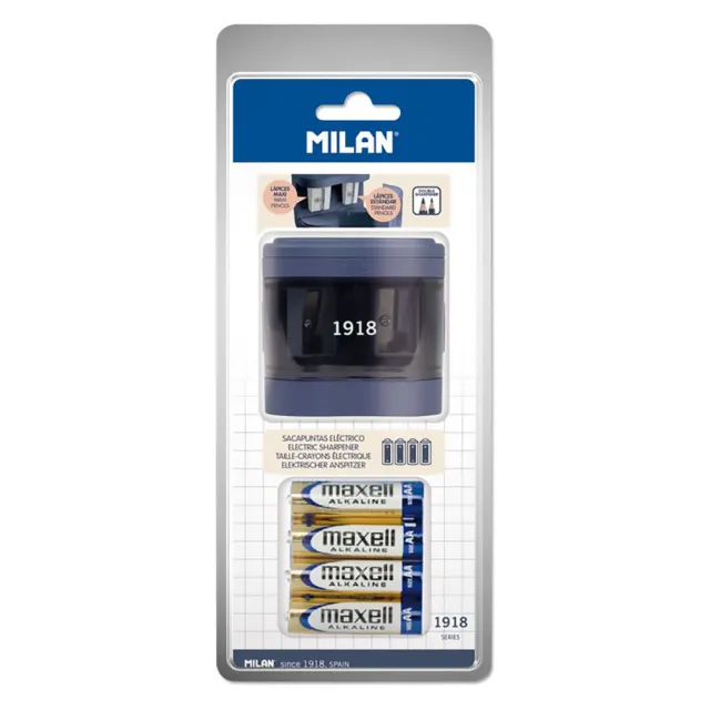 【MILAN】電動雙孔削筆機質感鉛筆組(電動雙孔削筆機電動附電池+雲彩朵朵鉛筆24入)