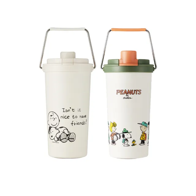 【CorelleBrands 康寧餐具】買1送1SNOOPY鋅動輕瓷大容量不鏽鋼手提保溫杯800ml(兩色任選)