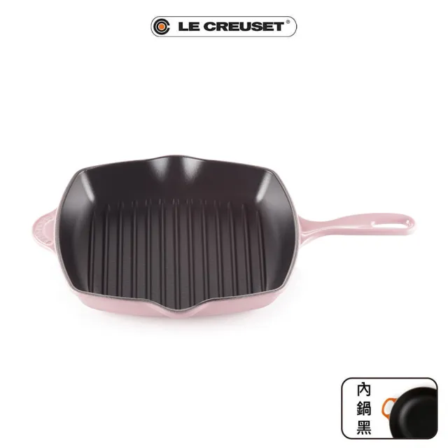 【Le Creuset】琺瑯鑄鐵鍋單柄方鐵烤盤26cm(雪紡粉/閃亮黃/海岸藍/藍鈴紫 4色選1)