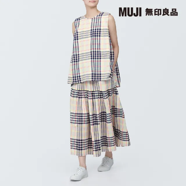 【MUJI 無印良品】女有機棉馬杜拉斯格紋寬擺裙(共2色)