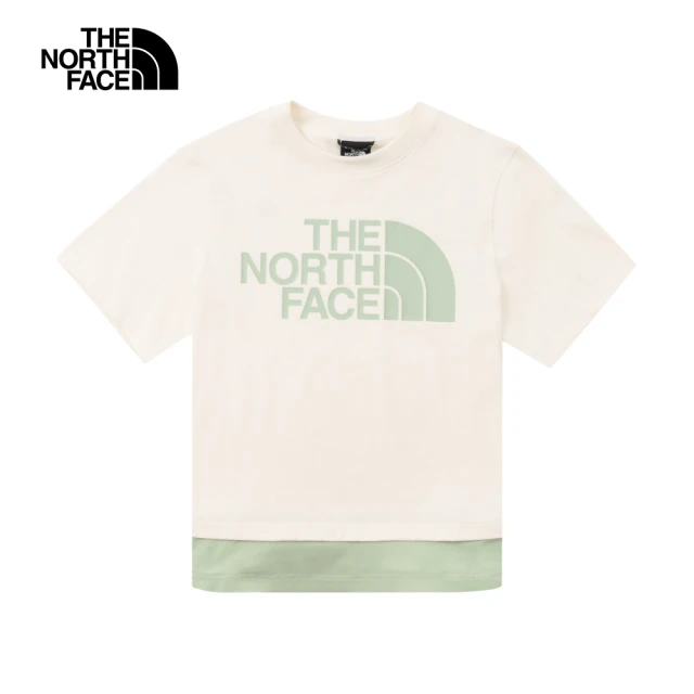 The North Face 北面UE女款米綠拼接大尺寸品牌LOGO短袖T恤｜886HQLI