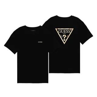 【GUESS】反面LOGO燙金短T(黑)