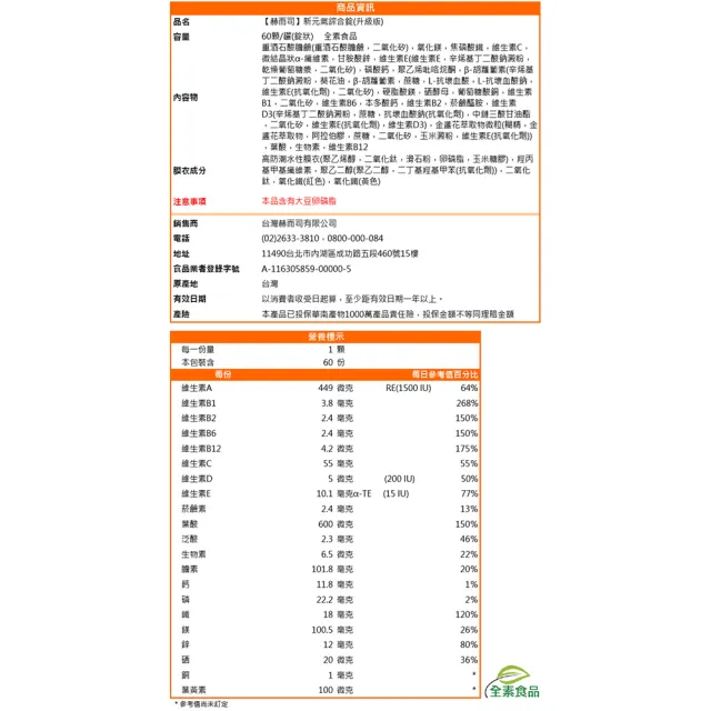 【赫而司】新元氣綜合錠升級版1罐(共60顆懷孕婦產後哺乳女性含葉黃素葉酸血紅素鐵B群全素食維他命)