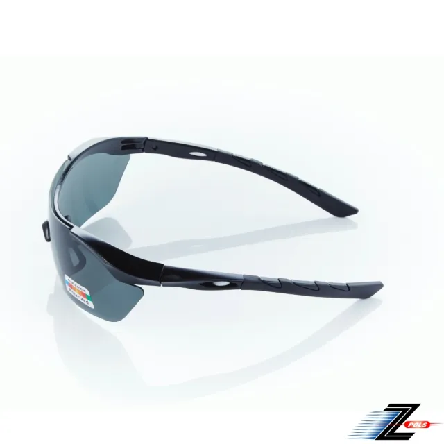 【Z-POLS】TR90質感亮黑框頂級材質 搭載抗UV400頂級Polarized偏光黑運動太陽眼鏡(輕巧彈性配戴舒適)