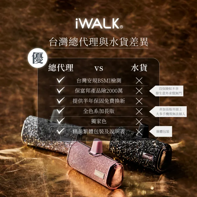 【iWALK】星鑽直插式行動電源(Type-C安卓專用頭/附收納袋)