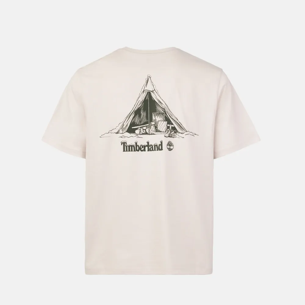 【Timberland】中性白沙色背後圖案短袖T恤(A2P95BH7)