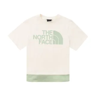 【The North Face】北面UE女款米綠拼接大尺寸品牌LOGO短袖T恤｜886HQLI