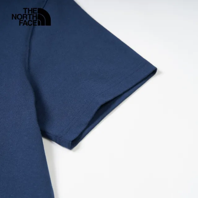 【The North Face】北面UE女款藍橘拼接大尺寸品牌LOGO短袖T恤｜886H8K2
