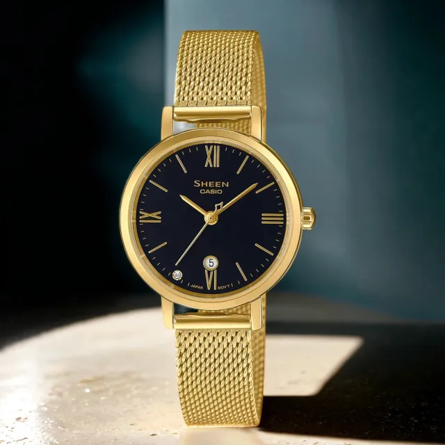 【CASIO 卡西歐】SHEEN 優雅米蘭帶石英女錶 送禮 禮物 推薦(SHE-4540GM-1A)