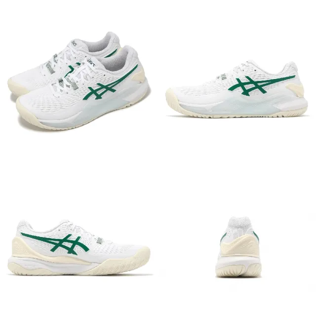 【asics 亞瑟士】網球鞋 Gel-Resolution 9 女鞋 白 綠 吸震 穩定 運動鞋 亞瑟士(1042A246101)