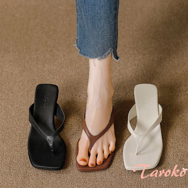 Taroko 法式方頭人字夾趾夏季細跟拖鞋(3色可選)