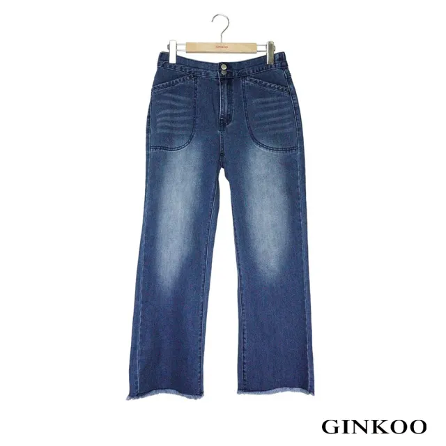 【GINKOO 俊克】水洗不收邊牛仔褲