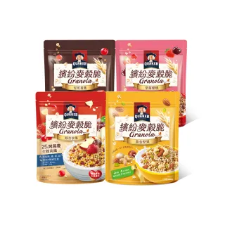 【QUAKER 桂格】繽紛麥穀脆水果早餐麥片300g-四種口味任選3入組(草莓櫻桃/黃金堅果/可可香蕉/綜合水果)