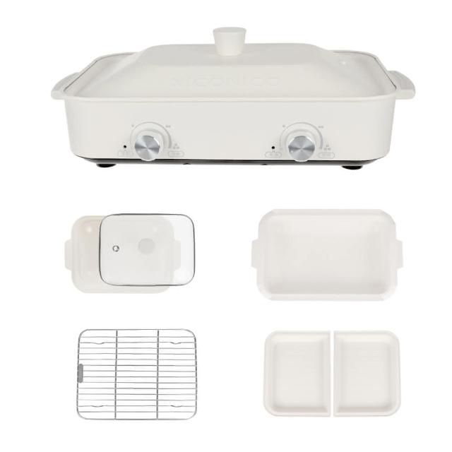 【NICONICO】雙邊溫控電烤盤-組合-小深鍋/蒸架(NI-K2001)