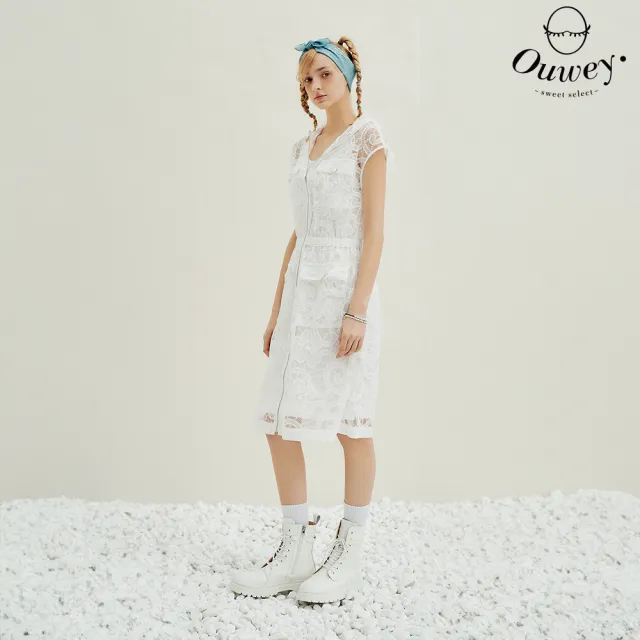 【OUWEY 歐薇】兩件式縷空蕾絲連帽洋裝(白色；XS-M；3242397138)