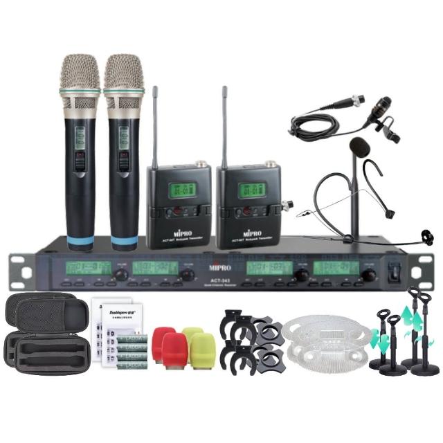 【MIPRO】MIPRO ACT-343 四頻道UHF 無線麥克風 搭配手持*2+領夾*1+頭戴*1(音響設備)