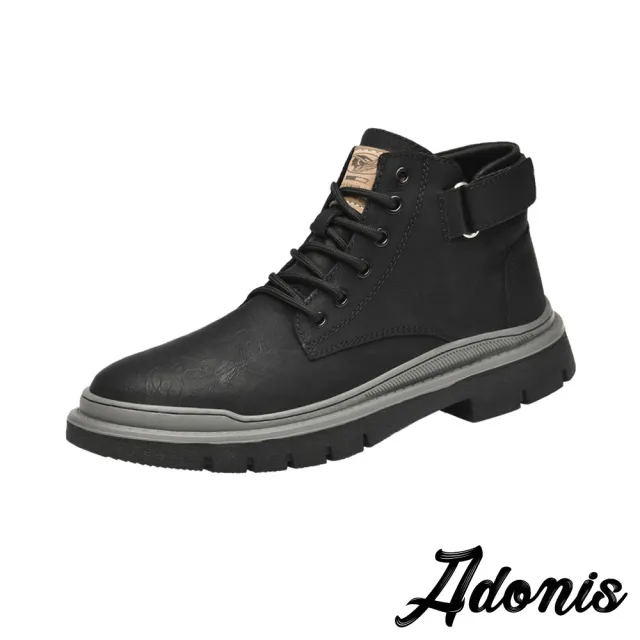 【Adonis】真皮馬丁靴 繫帶馬丁靴/真皮工裝魔鬼粘靴口繫帶百搭休閒馬丁靴-男鞋(黑)
