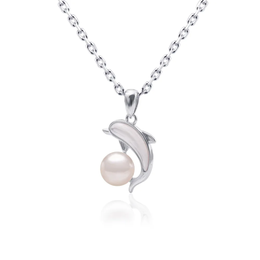 【ides 愛蒂思】情人送禮 日本設計AKOYA上乘系列正圓無瑕天然珍珠項鍊7-7.5mm/小海豚