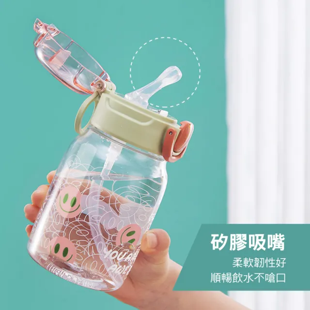 【Genki Bear 元氣熊】微笑Tritan兒童水壺/600ml(安全鎖扣/有提把/附背帶/矽膠吸嘴)