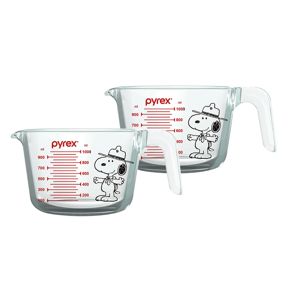 【CorelleBrands 康寧餐具】Pyrex Snoopy 單耳量杯1000ml兩入組