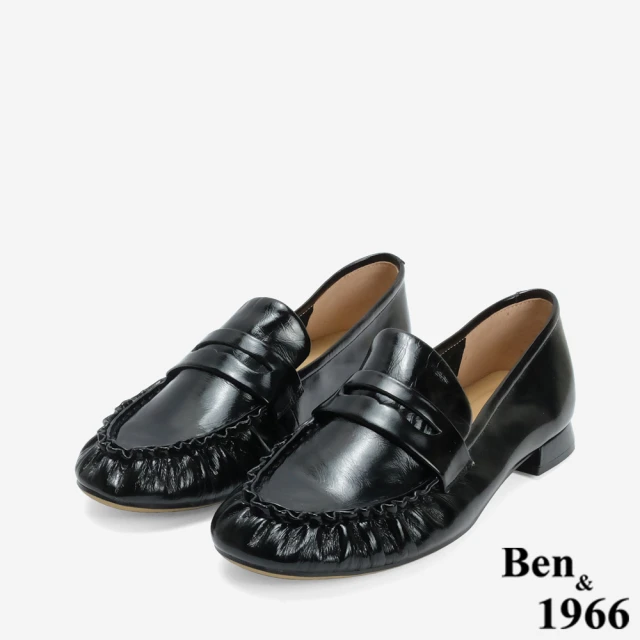 Ben&1966 高級牛油皮抓皺圓頭樂福鞋-24624