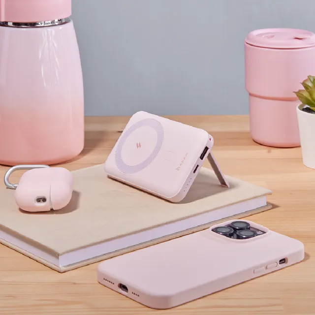【ADAM 亞果元素】GRAVITY C2 10000mAh 最高20W 2孔輸出 磁吸無線快充行動電源(草莓牛奶＋黃金歐蕾)