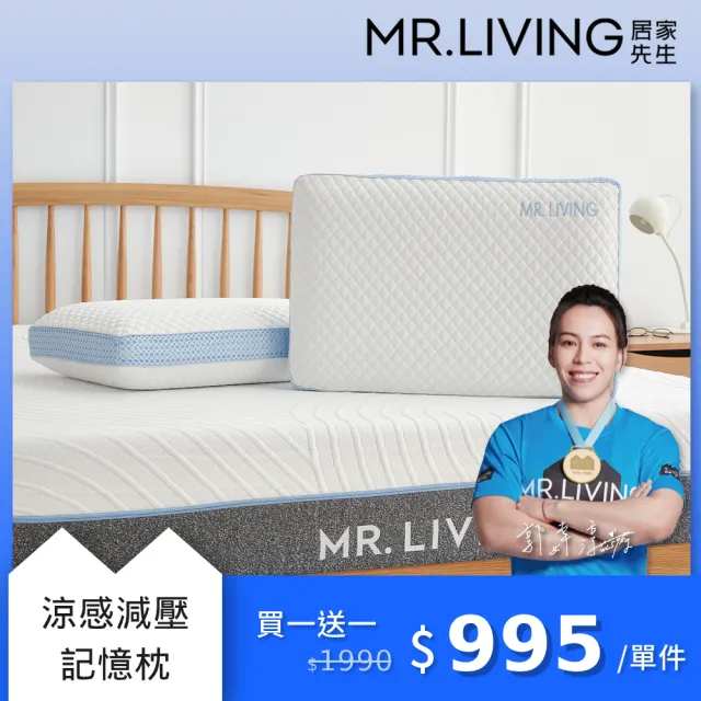 【MR. LIVING 居家先生】買一送一 涼感減壓記憶枕-60*40*14cm(透氣涼感 雙面設計 可拆洗)