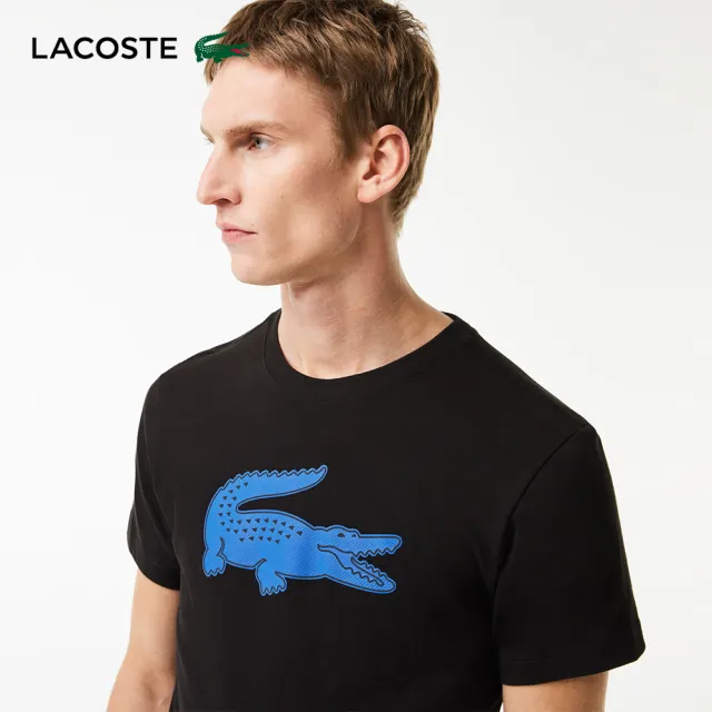 【LACOSTE】男裝-SPORT 3D 印花鱷魚皮透氣短袖T恤(黑色)