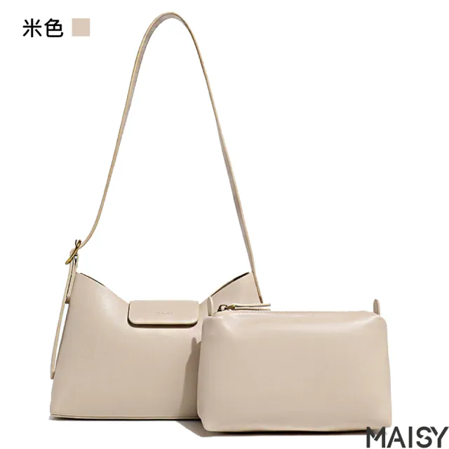 【MAISY】都市簡約風格純樸素色休閒通勤子母包(黑色／米色／卡其色／粉色)