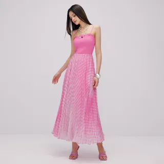 【MOMA】細肩帶漸層壓褶洋裝(粉色)