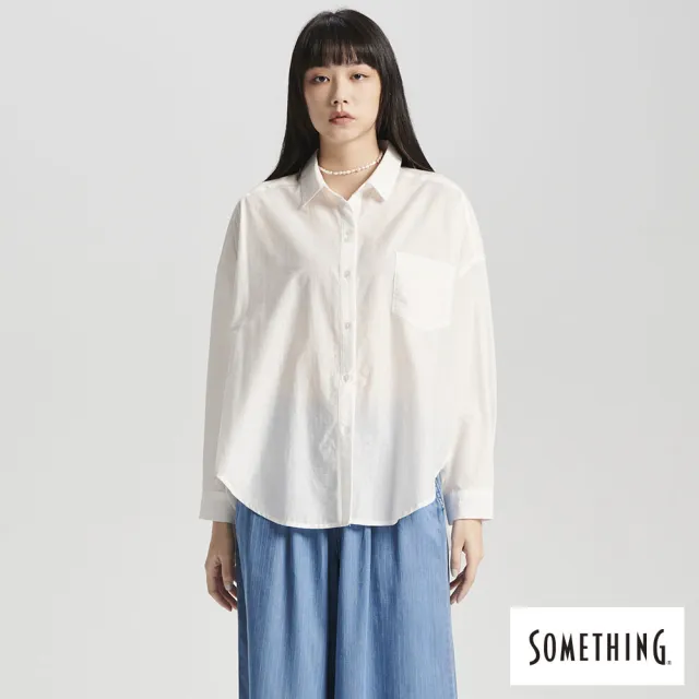 【SOMETHING】女裝 OVERSIZE薄長袖襯衫(白色)