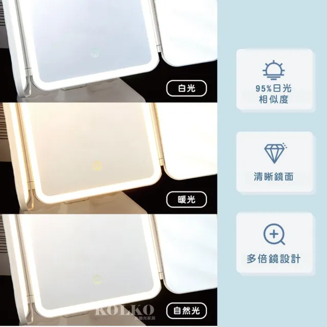 【Clook 鹿客家居】LED補光燈化妝鏡(USB充電式 梳妝鏡 美妝鏡  帶燈鏡)
