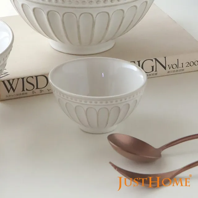 【Just Home】霧白輕奢條紋陶瓷3.5吋碗100ml(可微波 點心碗 醬料碟)