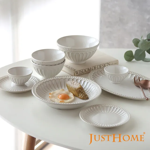 【Just Home】霧白輕奢條紋陶瓷3.5吋碗100ml(可微波 點心碗 醬料碟)