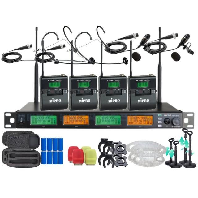 【MIPRO】MIPRO ACT-545 支援Type-C充電 四頻道UHF無線麥克風 搭配領夾*2+頭戴*2(音響設備)
