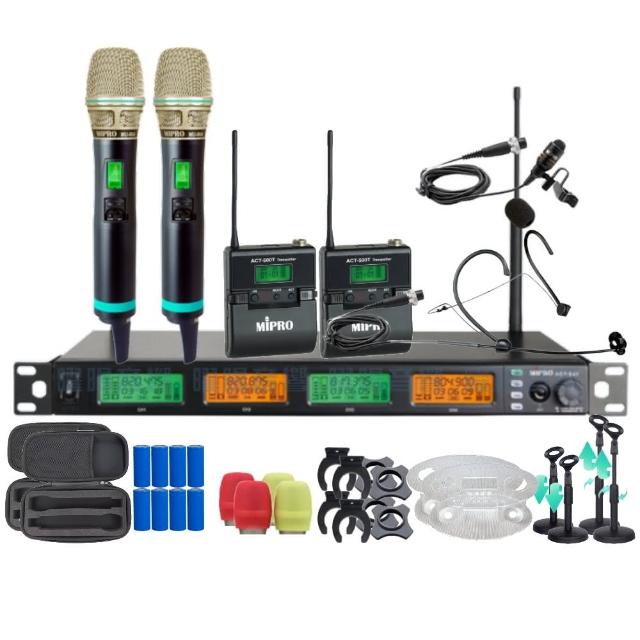 【MIPRO】MIPRO ACT-545 支援Type-C充電 四頻道UHF無線麥克風 搭配手持*2+領夾*1+頭戴*1(音響設備)