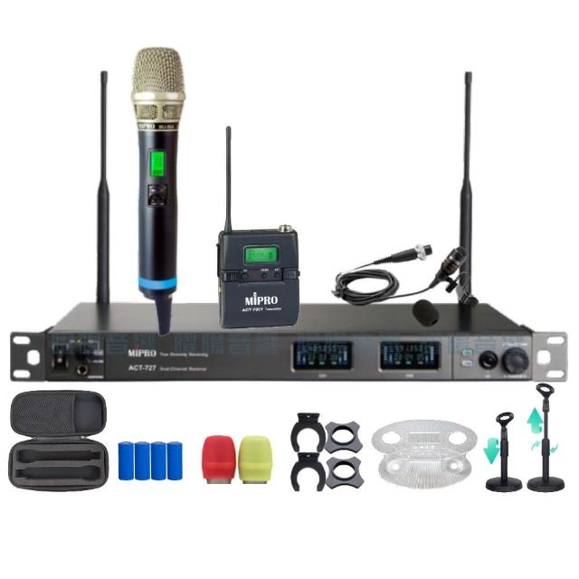 【MIPRO】MIPRO ACT-727 支援Type-C充電 雙頻UHF無線麥克風 搭配手持*1+領夾*1(音響設備)