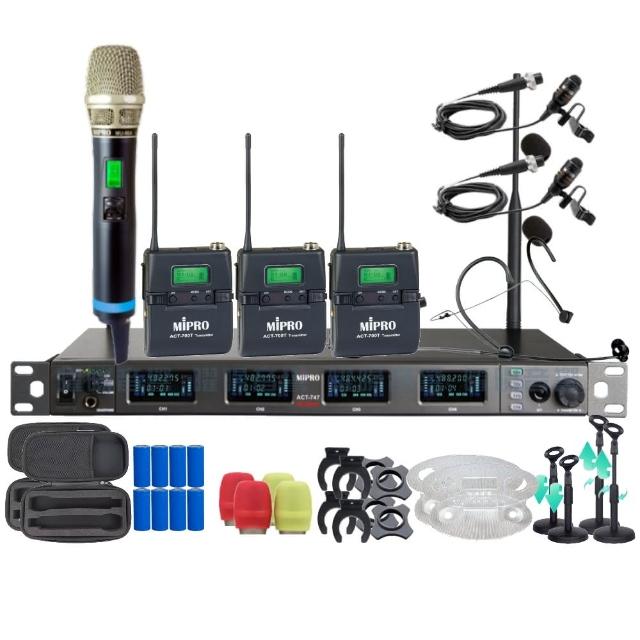 【MIPRO】MIPRO ACT-747 支援Type-C充電 四頻道UHF無線麥克風 搭配手持*1+領夾*2+頭戴*1(音響設備)