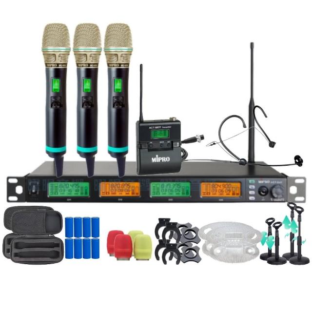 【MIPRO】MIPRO ACT-545 支援Type-C充電 四頻道UHF無線麥克風 搭配手持*3+頭戴*1(音響設備)