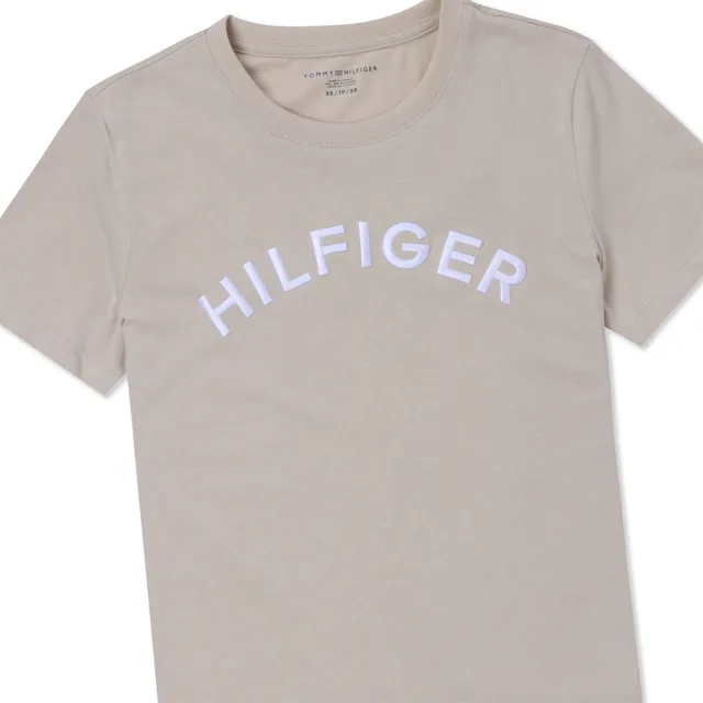 【Tommy Hilfiger】TOMMY 經典刺繡文字圖案短袖T恤-女-卡其色(平輸品)