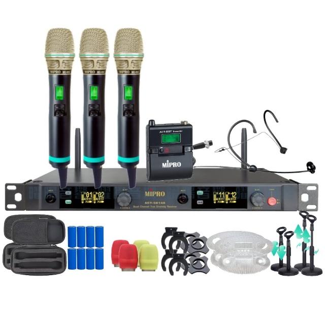 【MIPRO】MIPRO ACT-5814A 支援Type-C充電 四頻道5G無線麥克風 搭配手持*3+頭戴*1(音響設備)