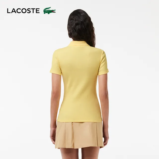 【LACOSTE】女裝-L.12.D 修身羅紋棉質短袖Polo衫(黃色)