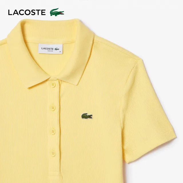 【LACOSTE】女裝-L.12.D 修身羅紋棉質短袖Polo衫(黃色)