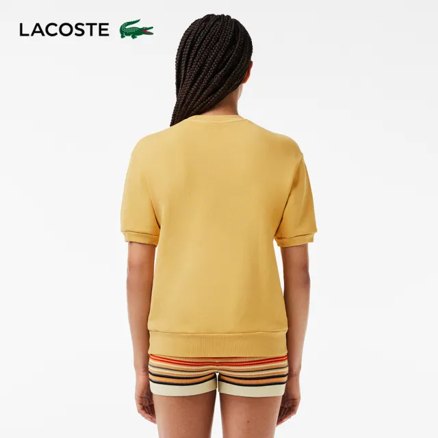 【LACOSTE】女裝-天然染色棉質抓絨短袖T恤(黃色)