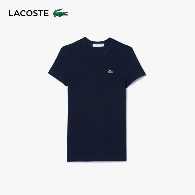 【LACOSTE】女裝-修身彈性素色短袖T恤(海軍藍)