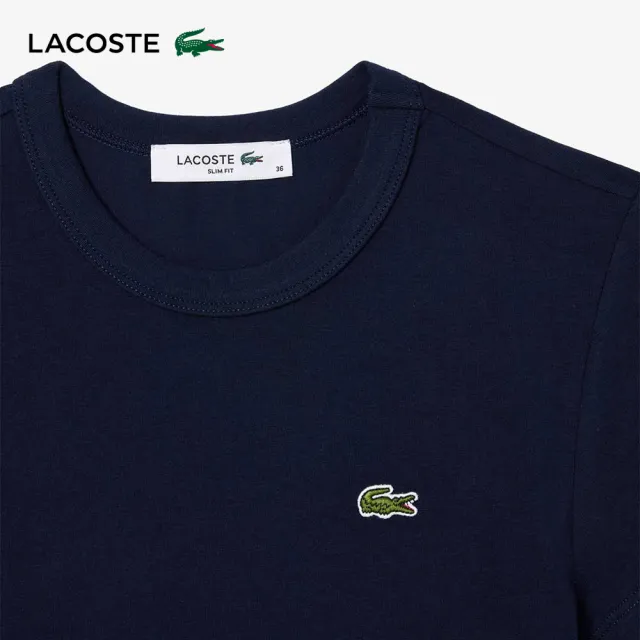 【LACOSTE】女裝-修身彈性素色短袖T恤(海軍藍)