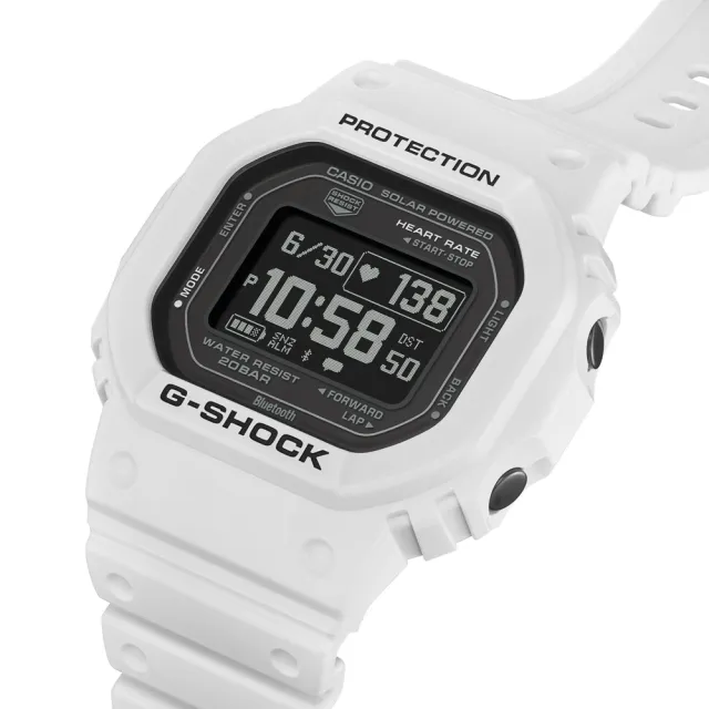 【CASIO 卡西歐】G-SHOCK 心率偵測 藍牙 太陽能電力 白色 經典方型 運動系列 DW-H5600-7_44.5mm